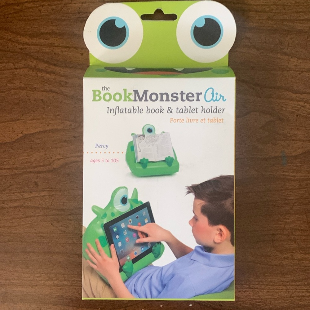 NWOT The Book Monster Green Air Inflatable Book & Tablet Holder